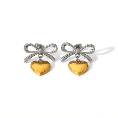 1 Pair Simple Sweet Style Bow Knot Heart Shape Stainless Steel  Gold Color Women's Drop Earrings h5 